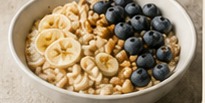 Oats, yoghurt and fruit breakfast bowl